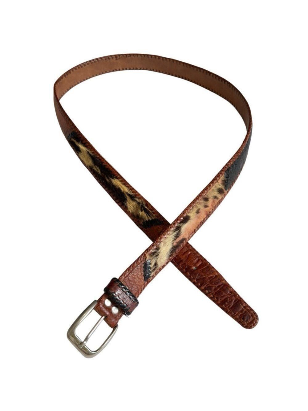Vintage Toscana Braided Genuine Croc Leather Belt Calf Hair Brown Black Sz 34-38